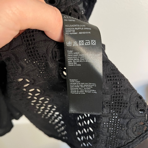 ALL SAINTS "Dakota" Black Eyelet Lace Ruffled Bell-Sleeved Dress Size 4 - Picture 9 of 9